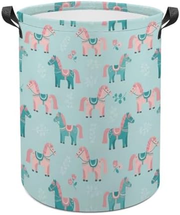 Waterproof Clothes Hamper with Handles Flowers Floral Horse Couple Art, Collapsible Basket for Laundry, Toy, and Bedroom Storage Solutions