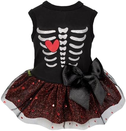 Fitwarm Halloween Skeleton Dog Dress, Funny Dog Halloween Costumes, Doggy Clothes for Small Dogs Girl, Pet Apparel, Black, Red, White, Medium