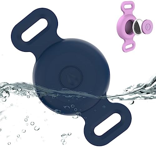 Waterproof Dog Collar with Airtag (1st & 2nd Gen) Holder, 1 Pack | Lightweight Silicone Hidden AirTag Holder for Dog Collar, Anti-Lost AirTag Case for Pet Cat Dog (Navy)