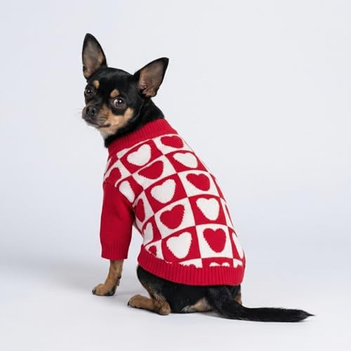 Fitwarm Checkered Heart Dog Sweater, Cozy Valentines Outfit for Small Dogs Girl, Festive Pet Clothes, Red, White, XXL