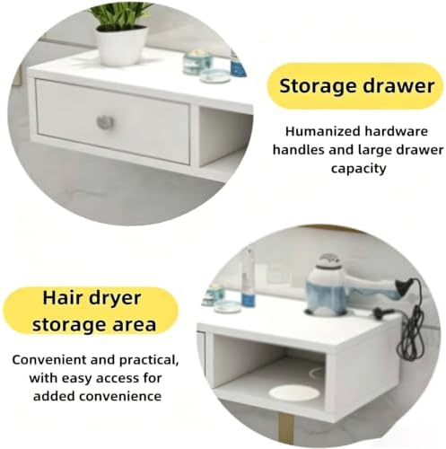 Wall Mounted Salon Station, Floating Makeup Vanity, with 1 Hair Dryer Holders, Hair Tool Organizer with Drawer, Suitable for Multiple Scenarios(Black,19.6x10.2x5.9in)