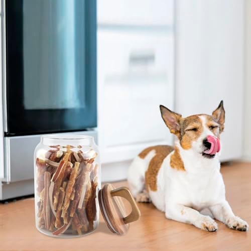 Geyecete Airtight Dog Food Storage Container Large Glass Food Storage Jar with Airtight Wooden Lid glass canisters dog treat storage 64 FL OZ(1900ml)