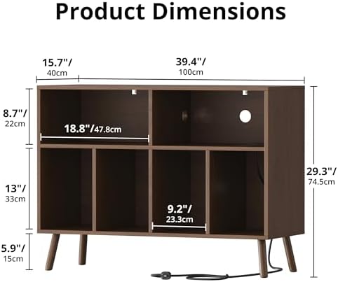 Cozy Castle Record Player Stand with Vinyl Storage Cabinet, Wood Turntable Table Open Shelf Holder Up to 350 Albums Cube Storage Organizer for Living Room, Office, Brown