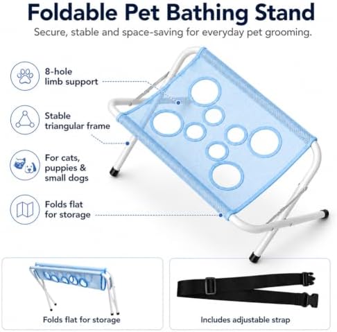 Pet Grooming Hammock for Dogs, Foldable Pet Bathing Stand，Pink | Foldable Cat Grooming Hammock, Suitable for Pet Washing Maintenance Travel Grooming with Quick Surface and Strap