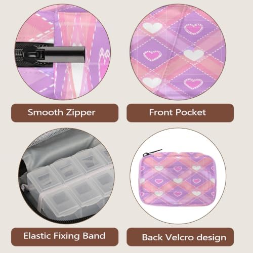 Travel Pill Organizer Pink Heart Diamond Small Pill Case