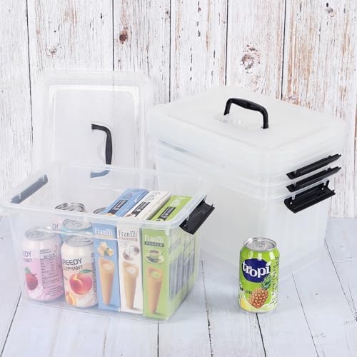 Farmoon 12 Quart Clear Storage Bin, Plastic Latching Box with Handle 4 Pack