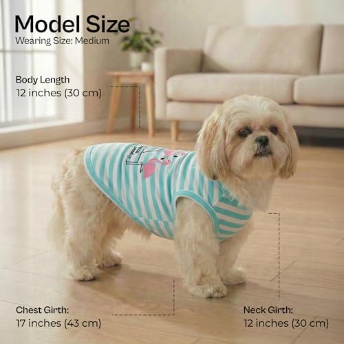 Parisian Pet Flamingo Dog Shirt – 100% Cotton Striped Shirts for Medium Dogs – Sleeveless Puppy Vest – Lightweight and Breathable Pet Apparel – Pullover Summer Dog Clothes - Stretchy T Shirts for Dogs