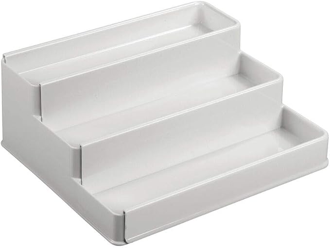 mDesign Plastic Expandable 3-Tier Shelf Rack Organizer - Storage for Bathroom Vanity, Cabinet, Cupboard, Drawer - Holds Medicine, Vitamins, Supplements, Cosmetics - Ligne Collection - Light Gray