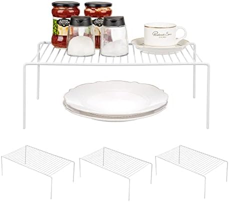 Redrubbit Large (15.7 x 9. 4 Inch) Cabinet Storage Shelf Rack, Rustproof Kitchen Counter and Cabinet Shelf, Storage Rack Organizer for Kitchen, Fridge, Cabinet, Bathroom, Set of 4