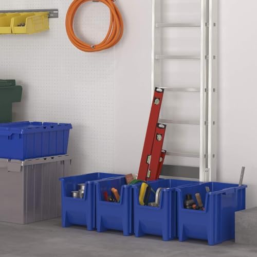 Akro-Mils Stak-N-Store Stackable Storage Bins, 17.5"x11"x12.5", Blue, 4-Pk