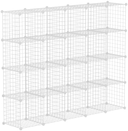 HUBSON Wire Cube Storage Organizer, Book/Toy/Craft/Potted Plants and petCloset Organizers and Storage Shelves, 20-Cube Freely Combinable Metal Grids Storage Shelf, White Iron