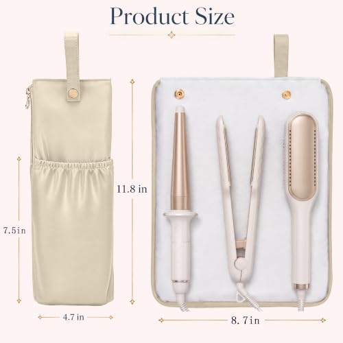 Hot Tools Travel Bag with Heat Resistant Mat, 2-in-1 Hair Tools Organizer Bag for Curling Iron, Flat Iron, Portable Holder & Mat with Cord Pocket for Home Travel(Beige)