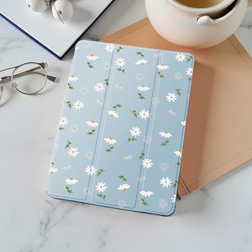Cute White Floral Case for 8.3" iPad mini 6, Clear TPU Smart Stand Back Cover with Pencil Holder, Auto Wake/Sleep Foldable Four-Corner Shockproof Protective Case