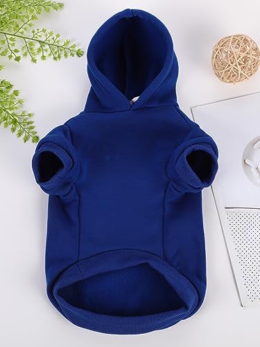 QWINEE Basic Dog Hoodie Sweatshirt Puppy Sweater Warm Cat Costumes Pet Clothes for Chihuahua Puppy Kitten Small Medium Dogs Royal Blue Medium