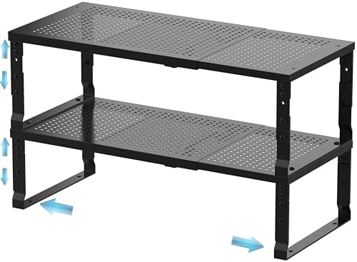 Expandable Spice Rack & Kitchen Cabinet Organizer - Stackable, Adjustable Shelves for Cabinets, Countertops, Cupboards & Pantries(2 Packs/Medium/Black)