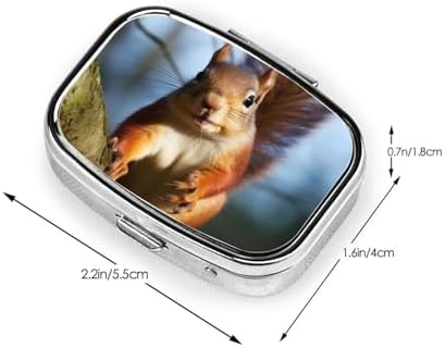 Squirrel Funny Animal Pill Box 2 Compartment Medicine Pill Organizer Square Pill Case for Purse & Pocket Travel Pillbox Portable Metal Medicine Vitamin Fish Oil Organizer Unique Gift
