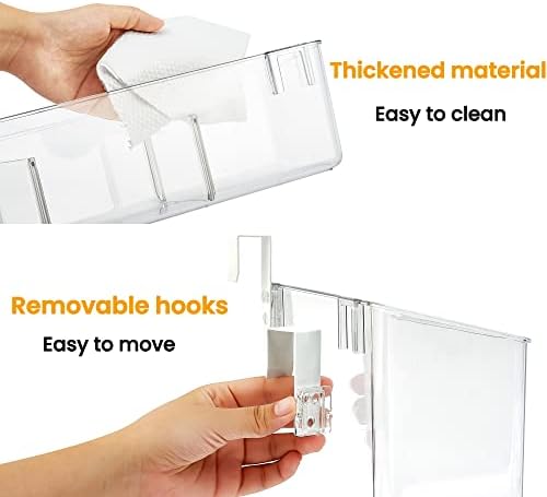 vacane Hanging Basket with Removable Hooks, Plastic Over Cabinet Door Organizer for Organizing Over the Cabinet Organizer Holder for Kitchen, Pantry, Bathroom-Hang Outside or Inside Door-4 Pack