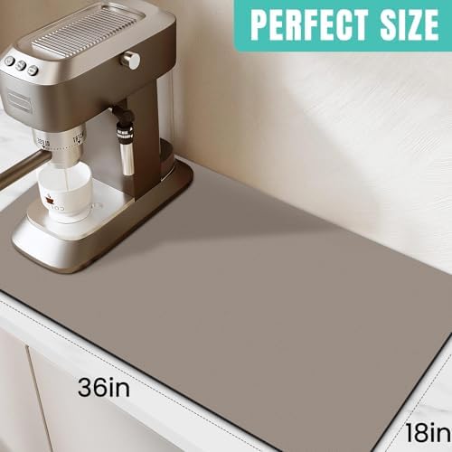 Coffee Mat Super Absorbent Dish Drying Mat Coffee Bar Mat 18"x 36", Khaki