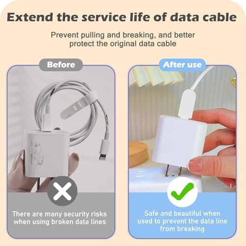 CameCosy Phone Cable Protector for iPhone 18W/20W USB-C Charger, Unique Design Frosted White Charger Cover Silicone Data Line Cable Cover Wire Saver Soft Charger Protector for iPhone