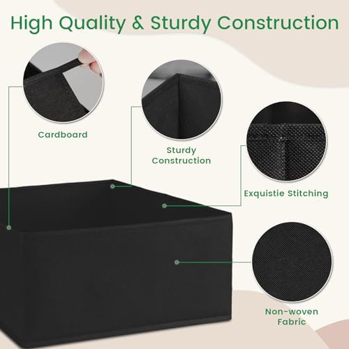 Criusia Drawer Organizer Clothes, 24 Pack Underwear Drawer Organizers, Foldable Closet Organizers and Storage Dresser Drawer Dividers Clothing Organizer for Clothes, Socks, Scarves, Bra, Ties (Black)