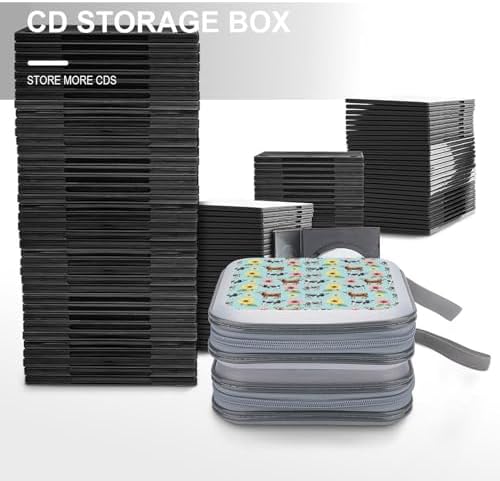 Protective 40-Disc CD/DVD Wallet Cow Flowers Print, Hard Plastic Storage Binder with Handle, Portable Organizer for Car Office Travel