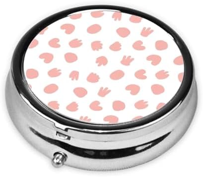 Travel Pill Dispenser, Round Small Organizer, Metal Case for Medicine, Pocket Purse Container for Camping Trips, Cute Strawberry Pink Cow Print