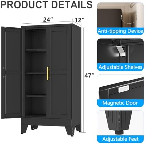 pozdeg 47.25" Black Heavy Duty Metal Garage Storage Cabinet