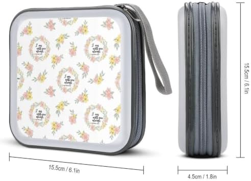 CD Case Organizer Bible Verse DVD Holder Wallet Protective Box | Disc Storage Binder with 40 Capacity, Bible Verse I Am with You Always, Zipper, Hand Strap for Home Office Car