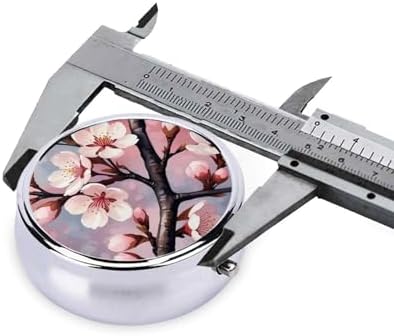 ZhongGuo Cherry Blossom Tree Branch Printed Pill Organizer,Round Travel Pill Organizer Mini Medicine Pill Box for Purse Iron Plating