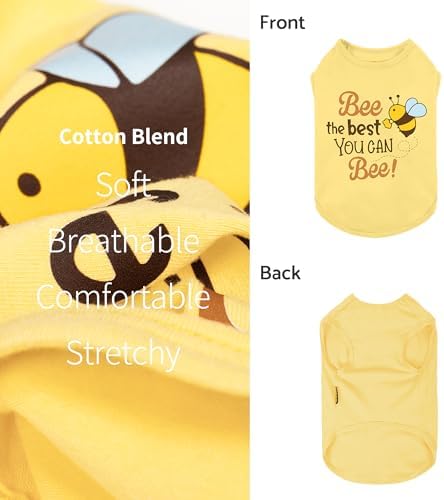 Fitwarm Bee the Best You Can Dog Shirt, Summer Clothes for Small Dogs Boy Girl, Funny Pet Outfit, Yellow, Brown, Blue, Large
