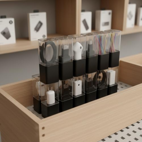 Stackable PET Storage Box, Rigid Clear Organizer for Cables & Small Items, Durable Transparent Container, 13 x 3.3 x 1.6 Inches