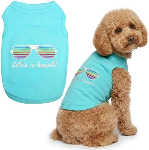 Parisian Pet Beach Dog Shirt – 100% Cotton Shirts for Large Dogs – Sleeveless Pet Vest – Lightweight and Breathable Dogs Apparel – Cute Summer Dog Clothes - Stretchy T Shirts for Pets