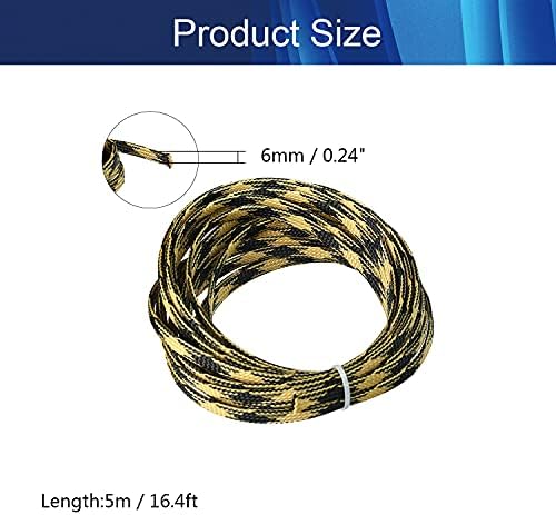 Jutagoss PET Expandable Braided Cable Sleeve, 16.4ft - 1/4 inch Black Yellow Cable Management Sleeve, Wire Loom Tube Cord Protector for USB Cable, Power Cord, Audio Video and More, 1Pc