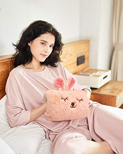 Cute Hot Water Bottle with Soft Cover，Portable Rechargeable Electric Hot Water Bag for Menstrual Cramps，Hot Compress Heating Pad,Plush Bunny Hand Warmer（Spring Impressive Gift）