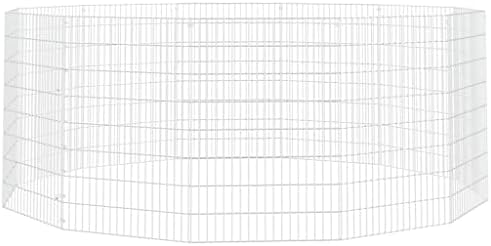 Silver 12-Panel Collapsible Galvanized Iron Dog Kennel Octagonal Pen 31.5" H x 21.3" D x W Lightweight Outdoor Indoor Puppy Crate for Yard Garden Patio