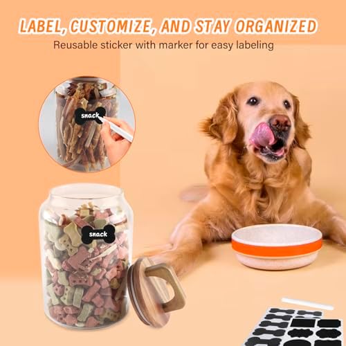 Geyecete Airtight Dog Food Storage Container Large Glass Food Storage Jar with Airtight Wooden Lid glass canisters dog treat storage 64 FL OZ(1900ml)