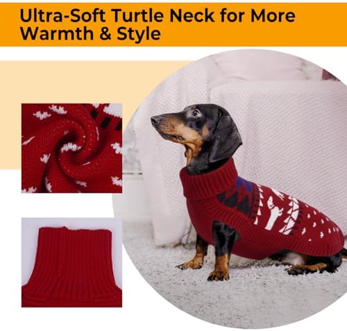 Lelepet Mini Dachshund Sweater Turtleneck Dog Sweaters for Small Dogs XS-XL | Pullover Knitted Dog Coat,Cold Weather Dachshund Clothes, Fall/Winter Cozy Outfit for Wiener Dogs,Stretchy Knitwear,XS,Red