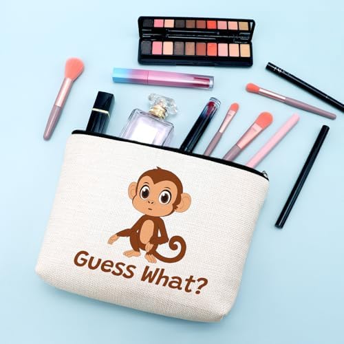 Cute Monkey Print Makeup Bag Monkey Lover Gift for Daughter Animal Monkeys Lovers Women Girls Sister Best Friend Mom Pet Coworker Graduation Mothers Day Christmas Birthday Cosmetic Bag with Zipper