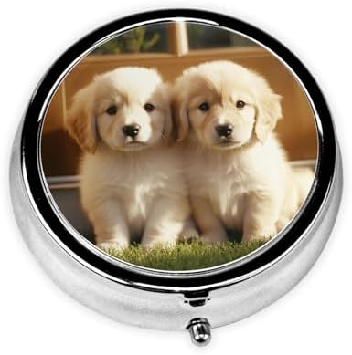 Pill Box 3 Compartment Medicine Pill Case for Pocket or Purse Mini Metal Pillcase Cute Dog Pill Holder Vitamin Organizer Portable Travel Pills Container to Hold Supplements Vitamins