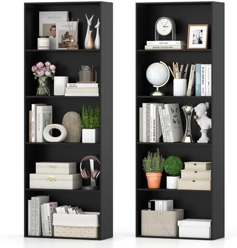 GIANTEX 5-Tier Bookshelf Set of 2, Freestanding Bookcase with 5 Open Shelf, Modern Display Shelf, Storage Organizer for Living Room Bedroom Home Office