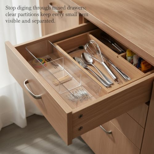 3.78 x 3.78 x 2.44 Inch Transparent PET Partition Storage Box, Drawer Organizer Bin for Office Supplies and Small Items