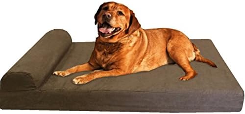 Dogbed4less Premium HeadRest Pillow Orthopedic Cool Memory Foam Dog Bed for Large Dogs, Waterproof Lining with Washable Suede Brown Cover, XXL 55X37