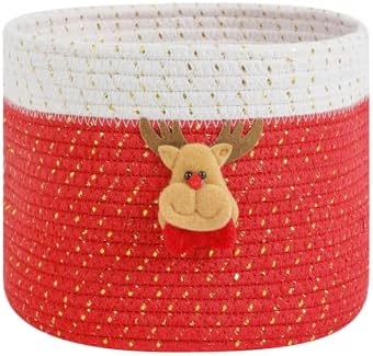 Christmas Baskets Cotton Rope Baskets for Christmas Empty Red Christmas Toy Bin, Christmas Gift Bin Large Blanket Storage Baby Basket for Kids Room/Living room (Reindeer Large)