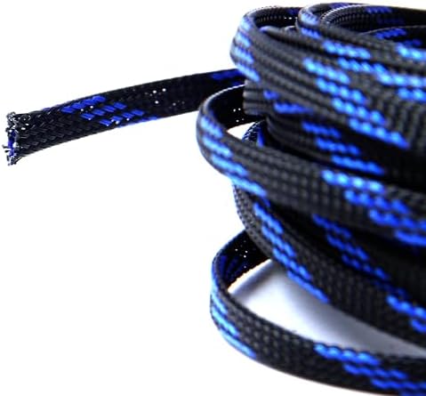Jutagoss PET Expandable Braided Cable Sleeve, 16.4ft - 1/4 inch Black Blue Cable Management Sleeve, Wire Loom Tube Cord Protector for USB Cable, Power Cord, Audio Video and More, 1Pc