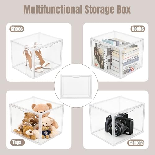 15 Pack Acrylic Purse Storage Organizer for Closet, Stackable | Clear handbag display case with Magnetic Doors, for Hats Books, and Collectibles