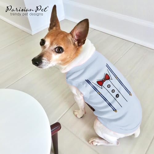 Parisian Pet Dog Shirt – 100% Cotton Bow Tie Shirts for Large Dogs – Sleeveless Puppy Clothes – Lightweight and Breathable Pet Apparel – Formal Tuxedo Boy Dog Clothes - Stretchy T Shirts for Dogs