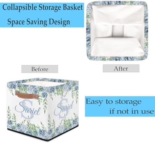 Storage-Basket with Handle Personalized Decor-Organizer-Bins for Bedroom Collapsible Laundry Basket as Gifts for Girls Boys Baby Adults Storage-Bins Blue Floral