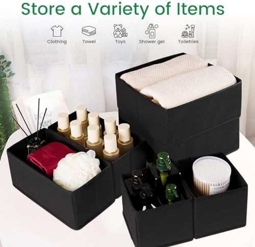 Criusia Drawer Organizer Clothes, 24 Pack Underwear Drawer Organizers, Foldable Closet Organizers and Storage Dresser Drawer Dividers Clothing Organizer for Clothes, Socks, Scarves, Bra, Ties (Black)