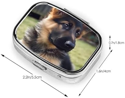 German Shepherd Puppy Pill Box 2 Compartment Medicine Pill Organizer Square Pill Case for Purse & Pocket Travel Pillbox Portable Metal Medicine Vitamin Fish Oil Organizer Unique Gift
