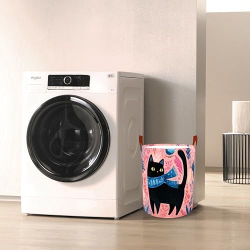 Laundry Basket 15.7x19.7 in Black Cat Floral Hamper for Bedroom